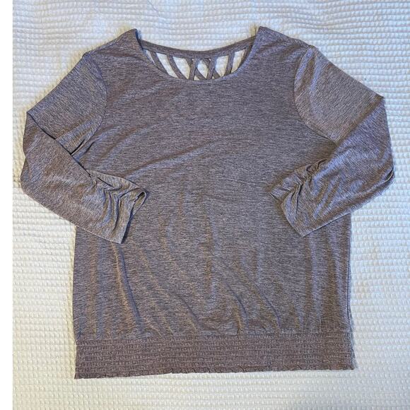 Apt. 9 Long Sleeve Cross Strap Low Back Smocked Waist Top XL Heathered Gray Pink - Picture 10 of 11